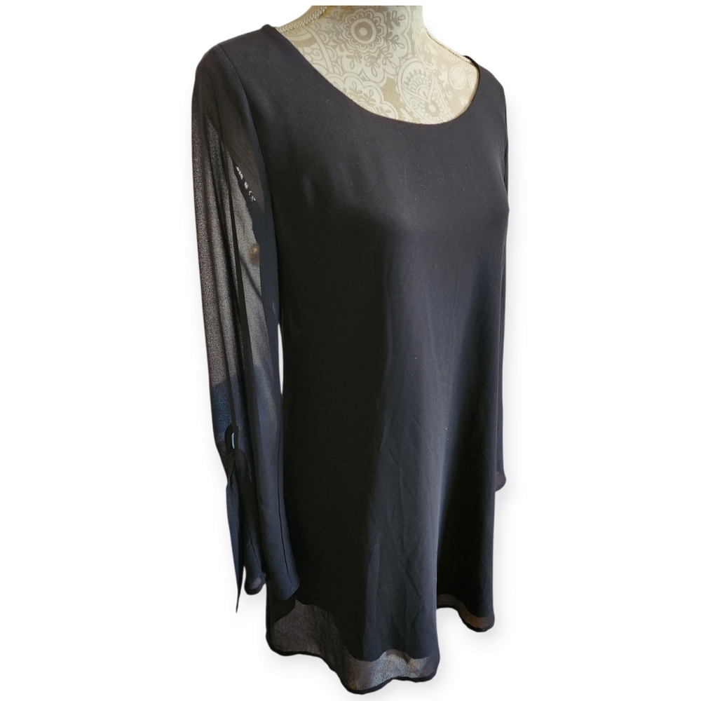 SPEECHLESS Black Chiffon Pullover Dress With Lace Trim Size Medium